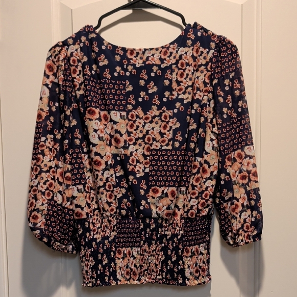 Navy Floral Patchwork Blouse - Picture 3 of 7
